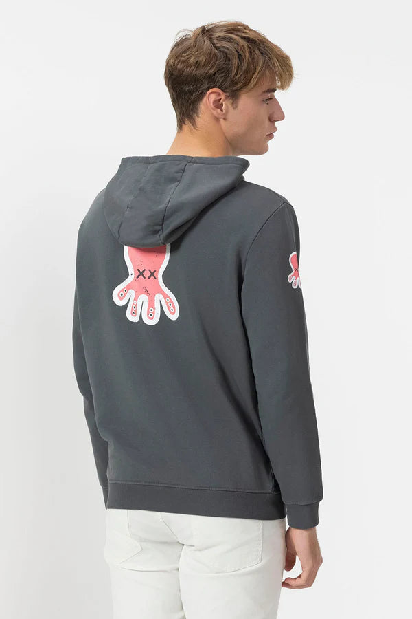EL PULPO LOGO TRIPLE DIBUJADO SUDADERA CON CAPUCHA GRIS ANTRACITA
