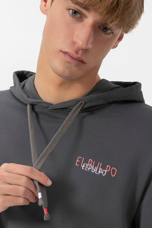 EL PULPO LOGO TRIPLE DIBUJADO SUDADERA CON CAPUCHA GRIS ANTRACITA
