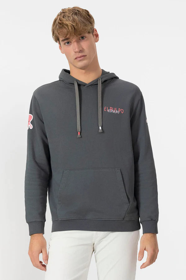 EL PULPO LOGO TRIPLE DIBUJADO SUDADERA CON CAPUCHA GRIS ANTRACITA