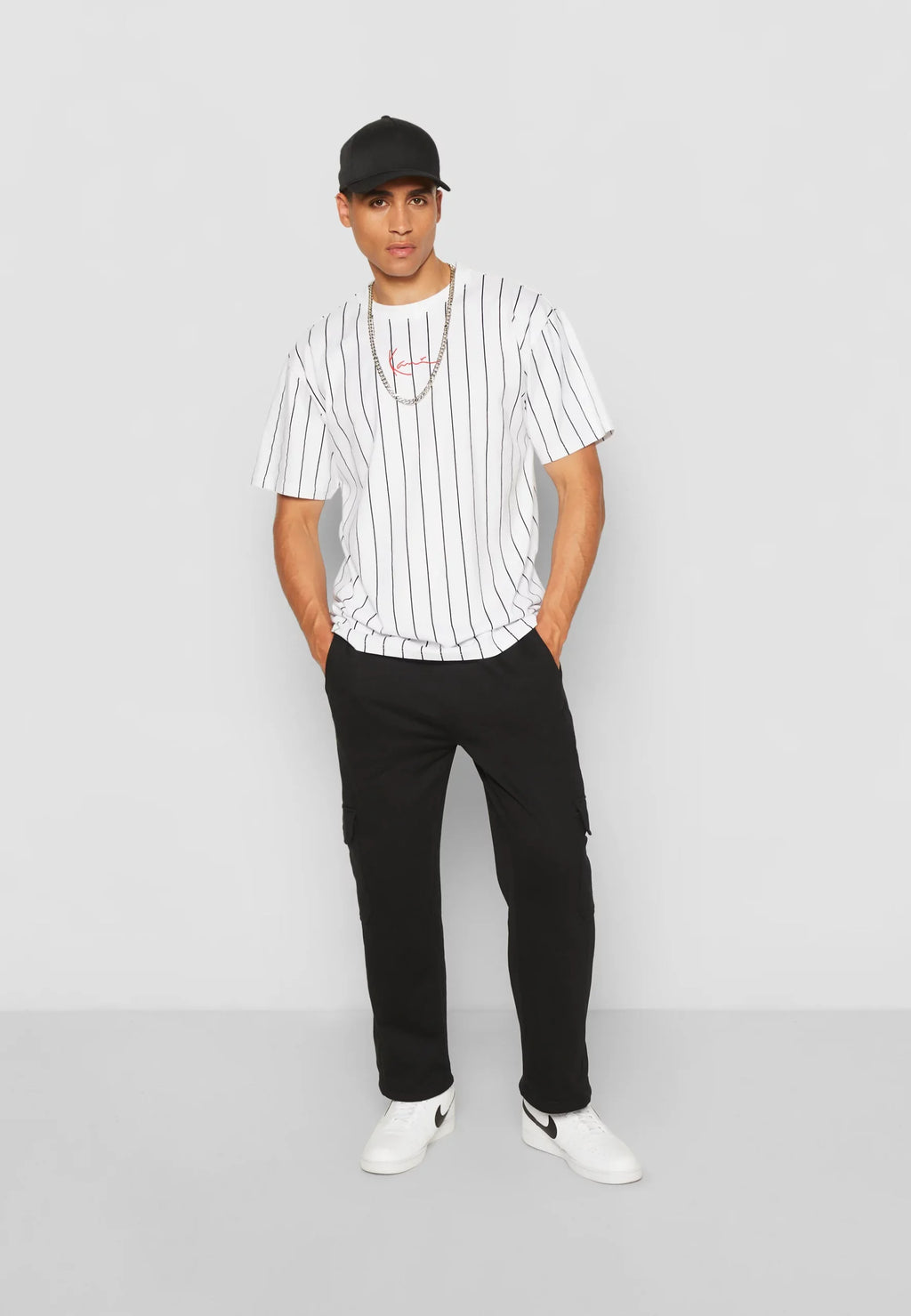 KARL KANI SMALL SIGNATURE PINSTRIPE CAMISETA BLANCO / NEGRO