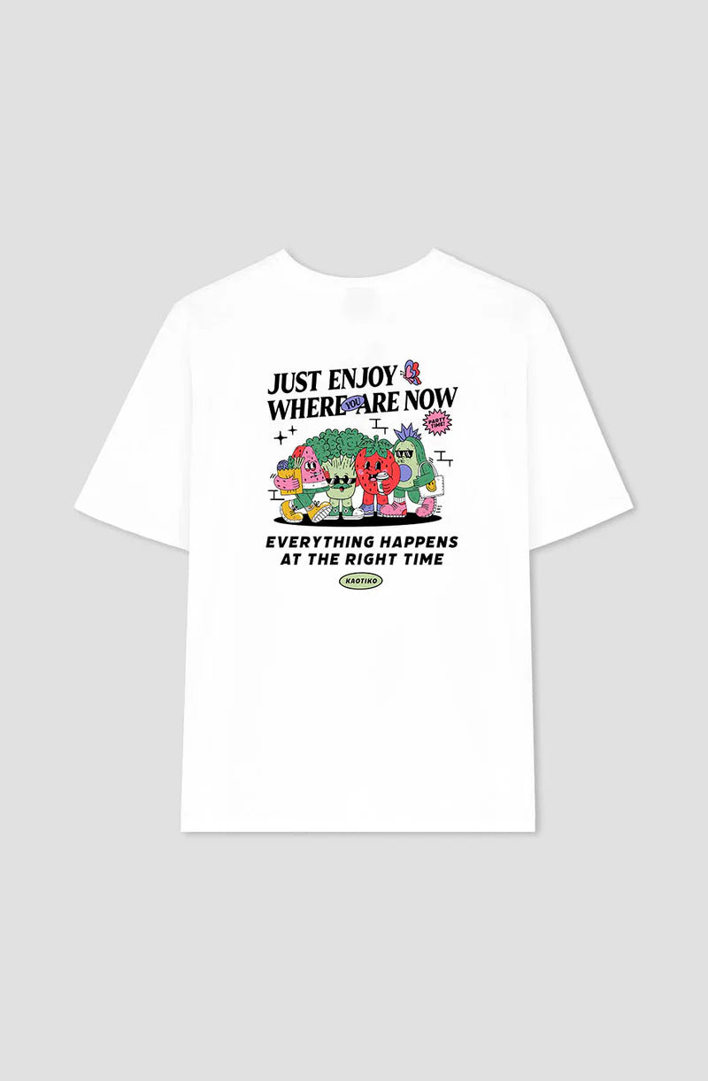KAOTIKO JUST ENJOY CAMISETA ORGANIC COTTON OVERSIZE FIT BLANCA
