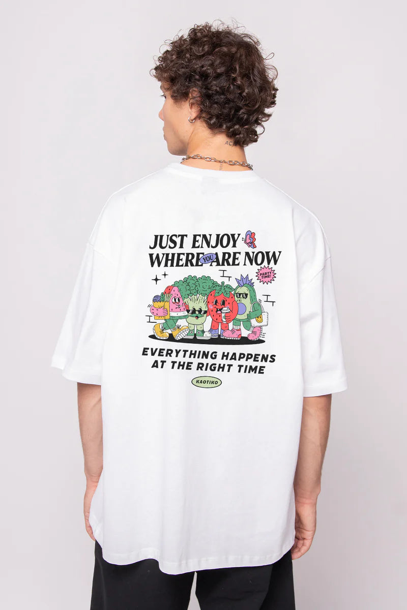 KAOTIKO JUST ENJOY CAMISETA ORGANIC COTTON OVERSIZE FIT BLANCA