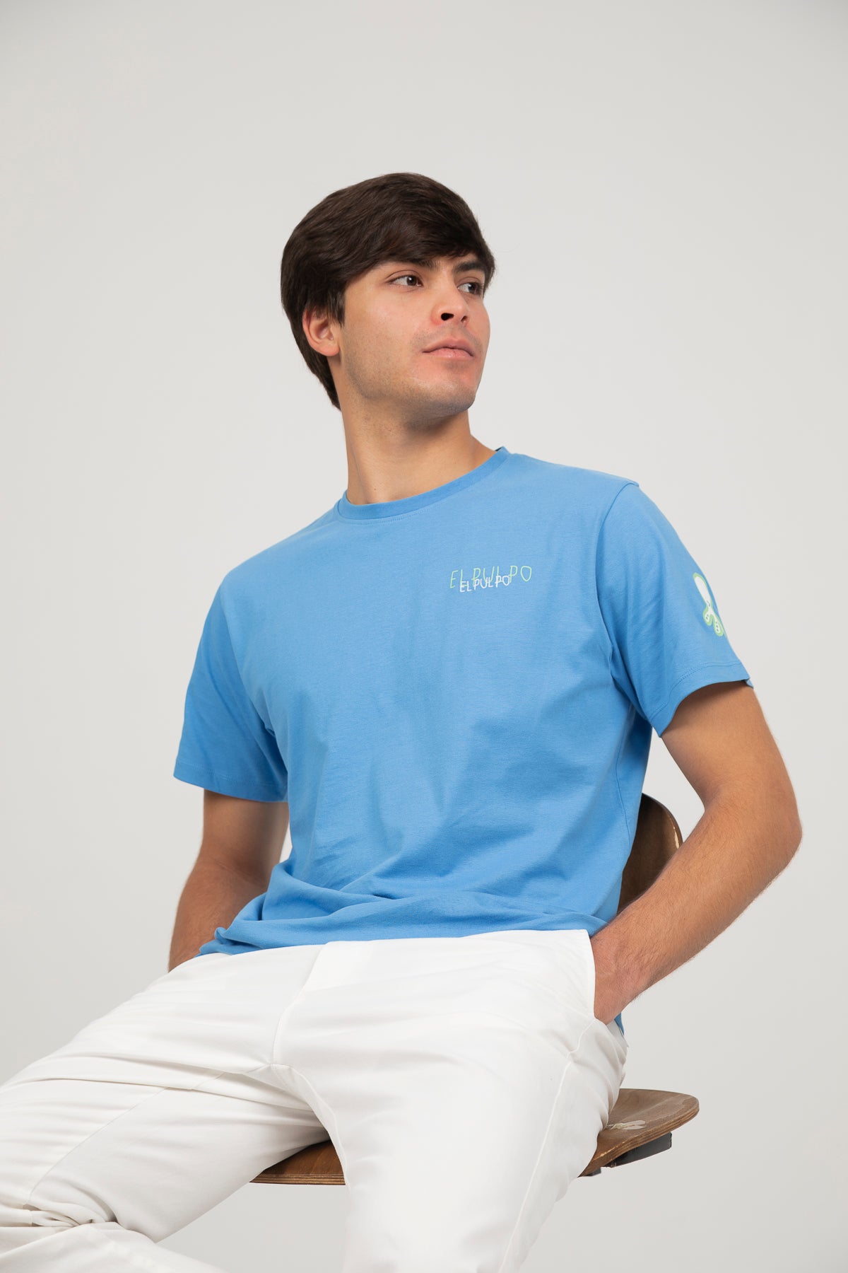 EL PULPO CAMISETA TRIPLE LOGO DESGASTADO SLIM AZUL