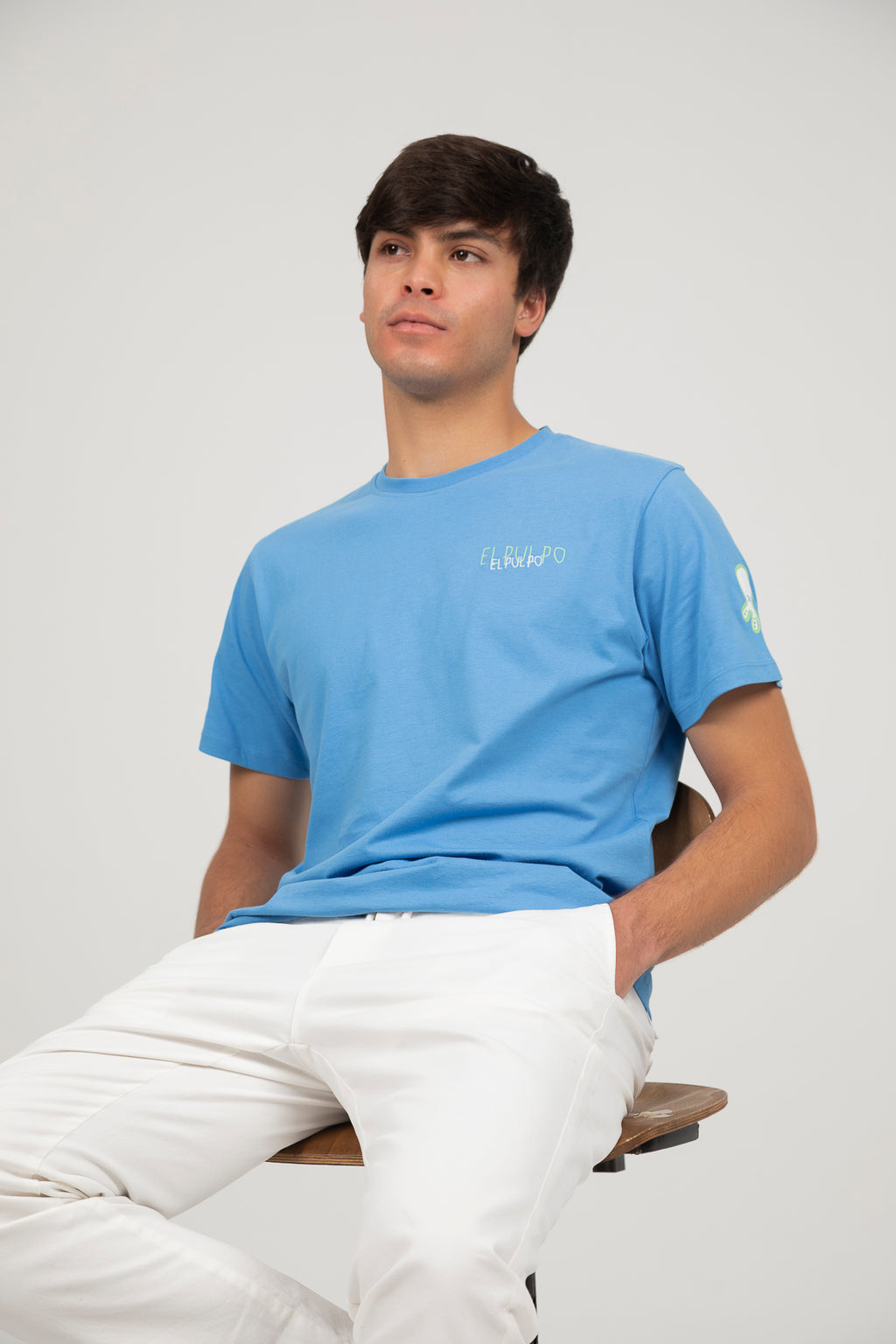 EL PULPO CAMISETA TRIPLE LOGO DESGASTADO SLIM AZUL