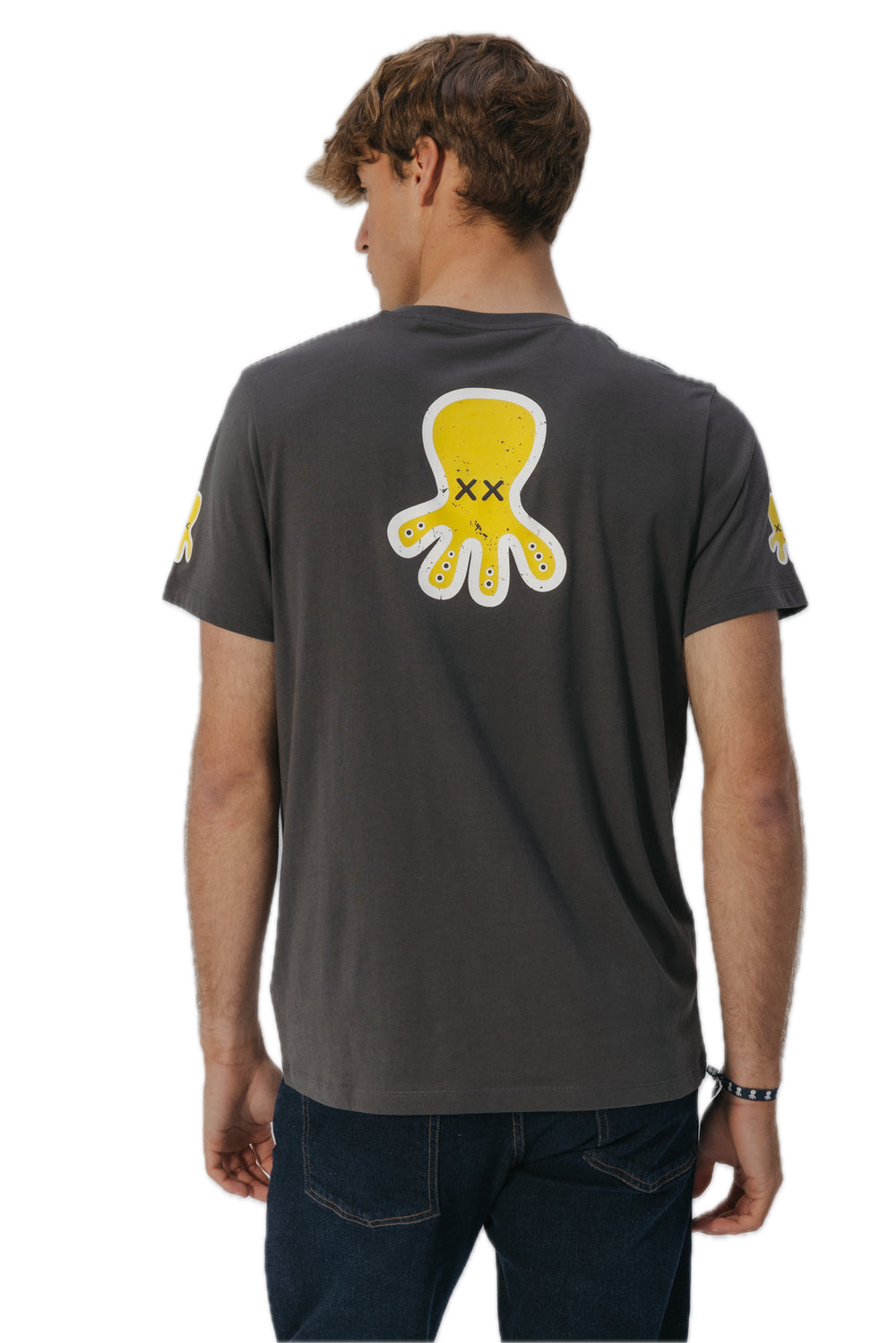 EL PULPO CAMISTA ESTAMPADO TRIPLE LOGO AMARILLO DESGASTADO GRIS