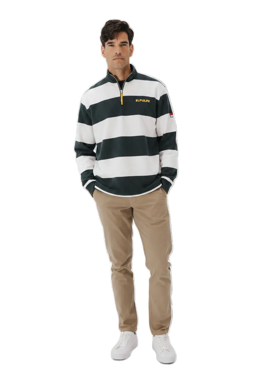 EL PULPO SUDADERA MEDIA CREMALLERA RAYAS VERDE