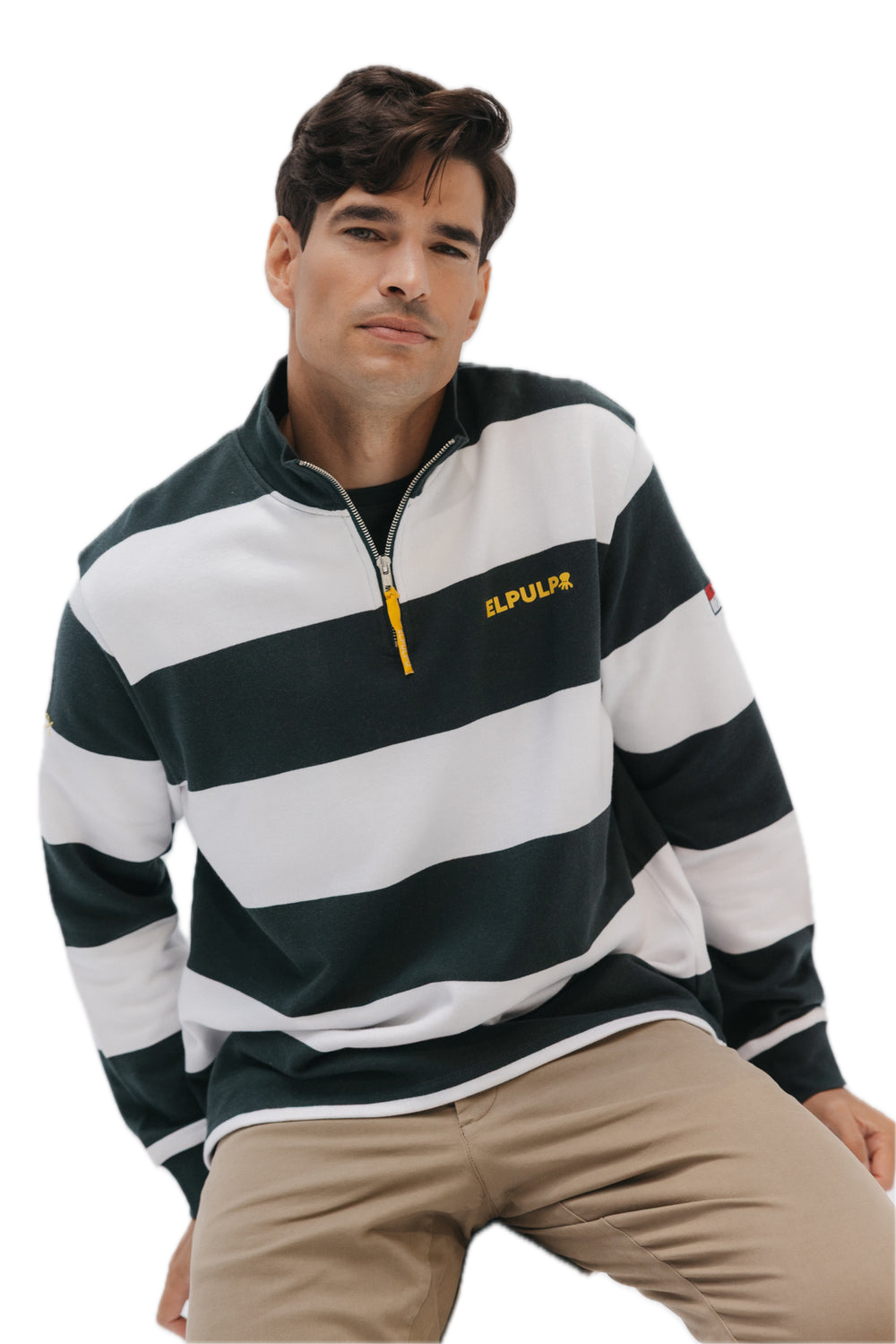 EL PULPO SUDADERA MEDIA CREMALLERA RAYAS VERDE