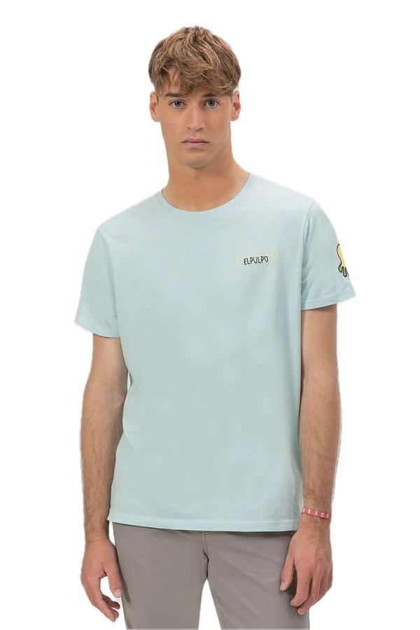 EL PULPO TRIPLE LOGO DIBUJADO CAMISETA AZUL TURQUESA