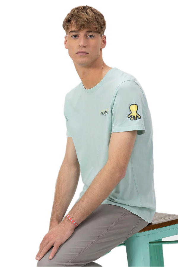 EL PULPO TRIPLE LOGO DIBUJADO CAMISETA AZUL TURQUESA