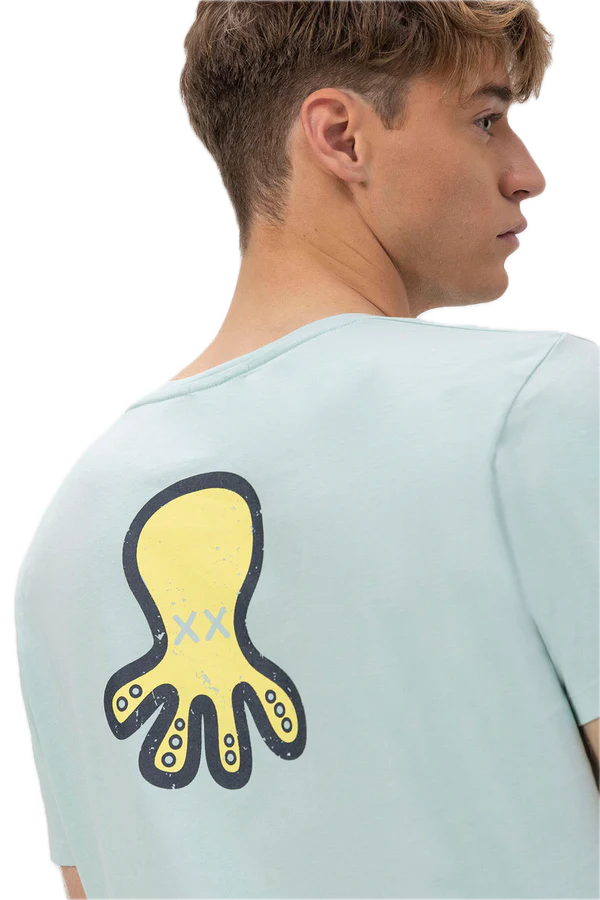 EL PULPO TRIPLE LOGO DIBUJADO CAMISETA AZUL TURQUESA