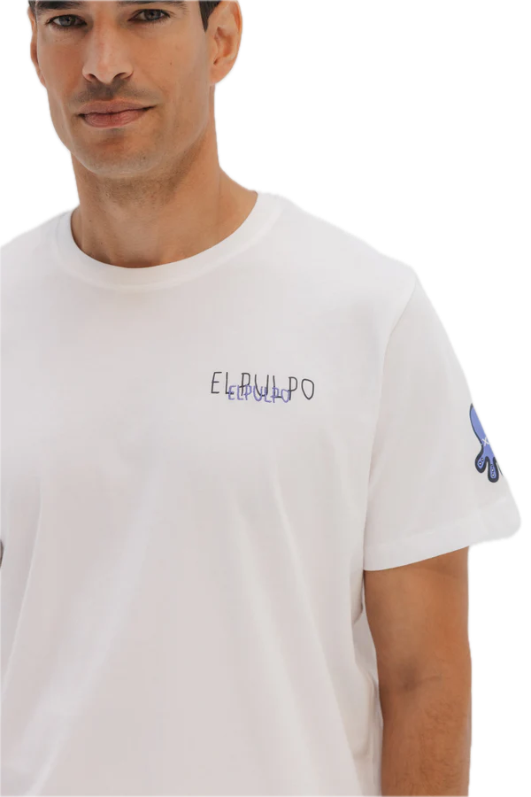 EL PULPO TRIPLE LOGO AZUL DESGASTADO CAMISETA BLANCO