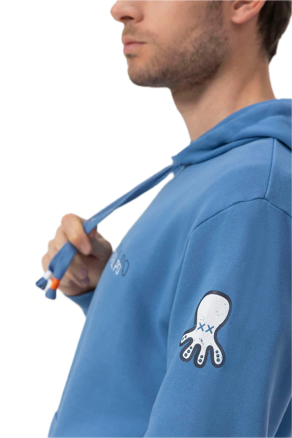EL PULPO SUDADERA CAPUCHA LOGO TRIPLE DIBUJADO AZUL  INDIGO