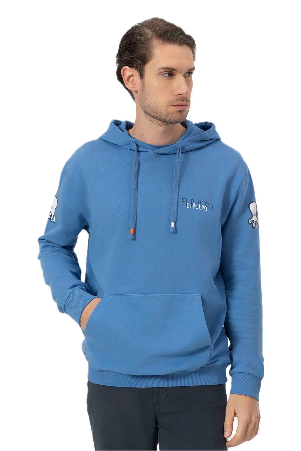 EL PULPO SUDADERA CAPUCHA LOGO TRIPLE DIBUJADO AZUL  INDIGO
