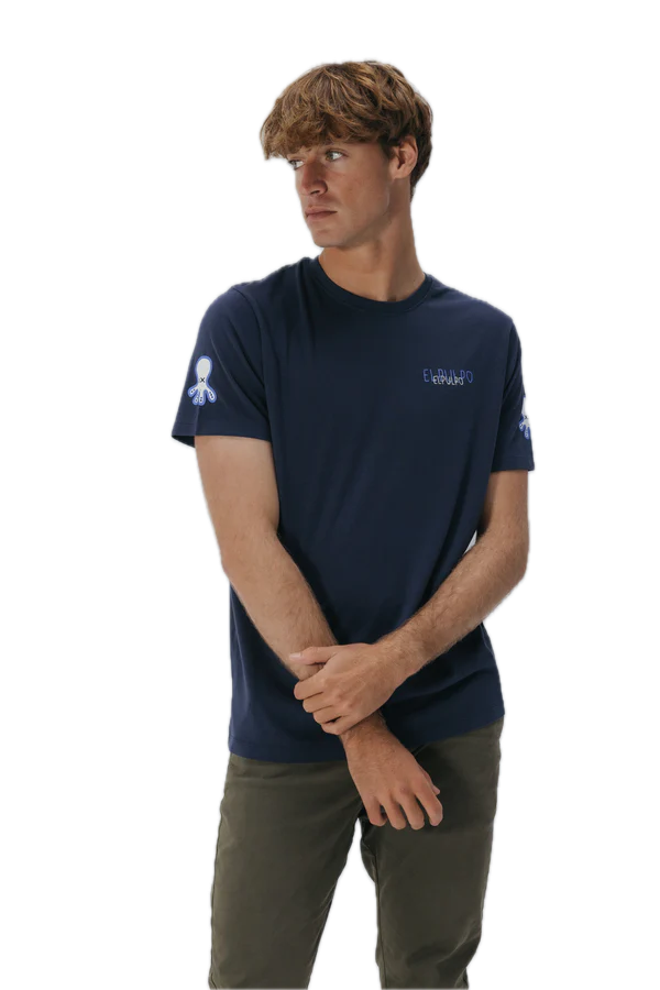 EL PULPO CAMISETA ESTAMPADO TRIPLE LOGO DESGASTADO AZUL MARINO DELAVE