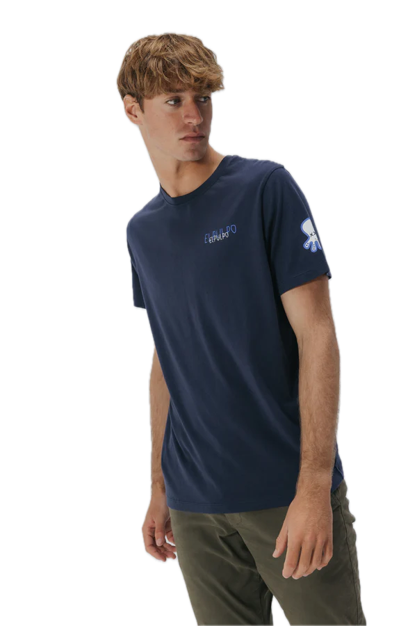 EL PULPO CAMISETA ESTAMPADO TRIPLE LOGO DESGASTADO AZUL MARINO DELAVE