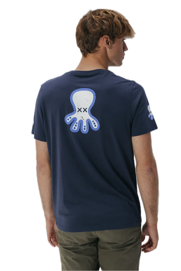 EL PULPO CAMISETA ESTAMPADO TRIPLE LOGO DESGASTADO AZUL MARINO DELAVE