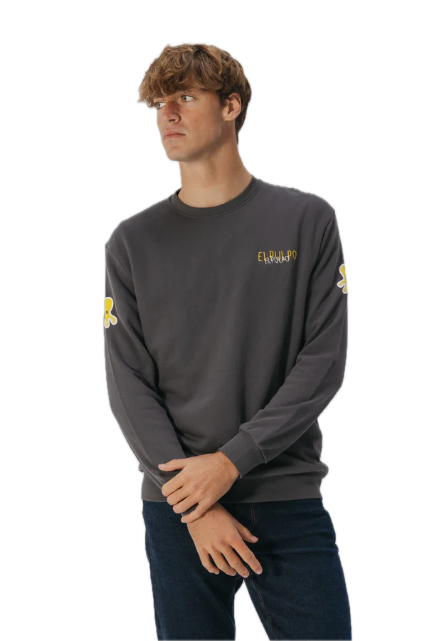 EL PULPO SUDADERA ESTAMPADO TRIPLE LOGO DESGASTADO GRIS ANTRACITA