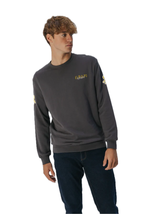 EL PULPO SUDADERA ESTAMPADO TRIPLE LOGO DESGASTADO GRIS ANTRACITA