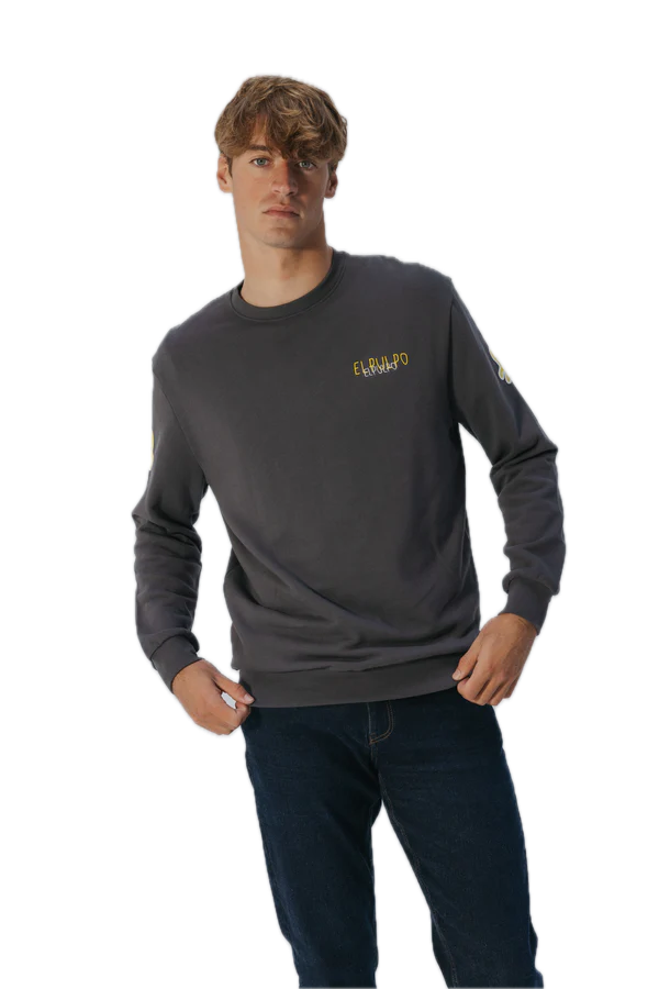 EL PULPO SUDADERA ESTAMPADO TRIPLE LOGO DESGASTADO GRIS ANTRACITA