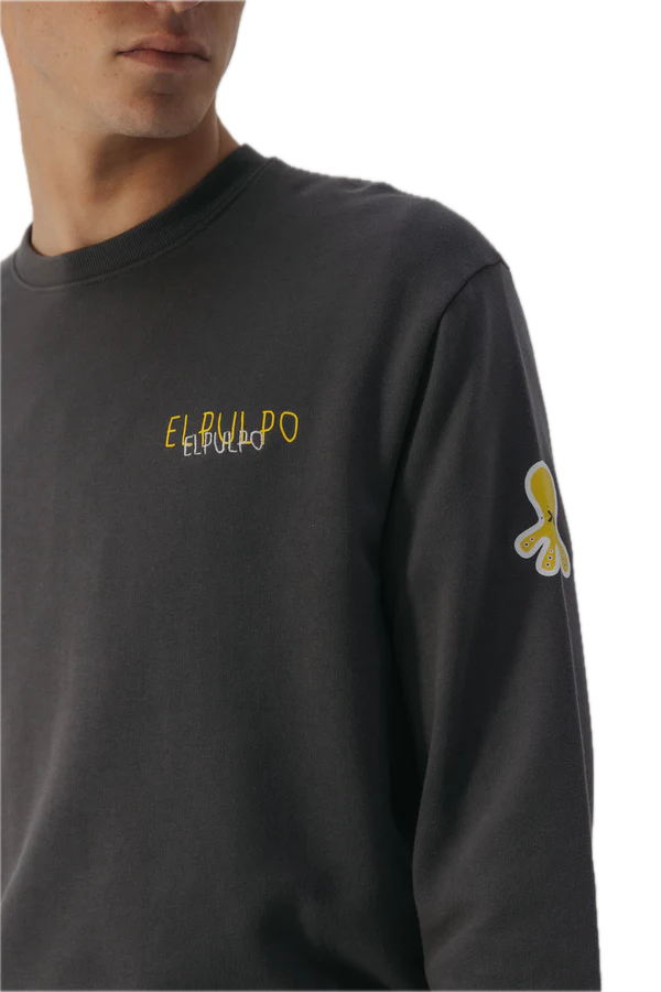 EL PULPO SUDADERA ESTAMPADO TRIPLE LOGO DESGASTADO GRIS ANTRACITA