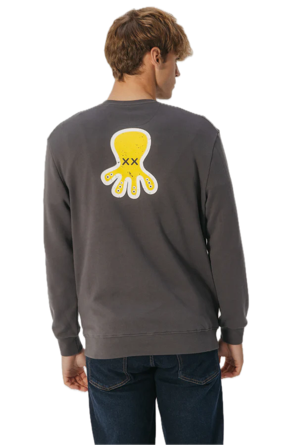 EL PULPO SUDADERA ESTAMPADO TRIPLE LOGO DESGASTADO GRIS ANTRACITA