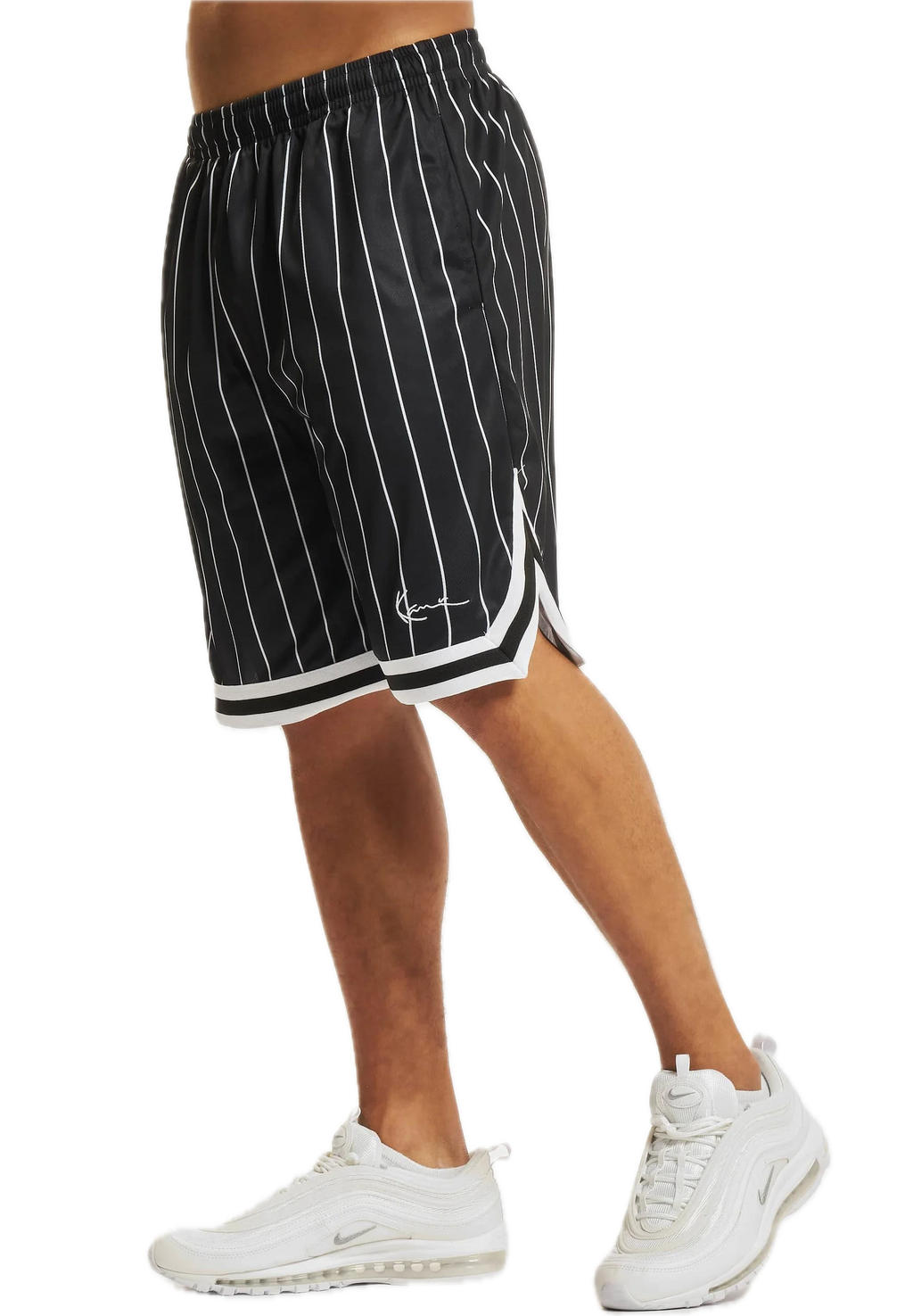 KARL KANI SMALL SIGNATURE PINSTRIPE BERMUDA NEGRA