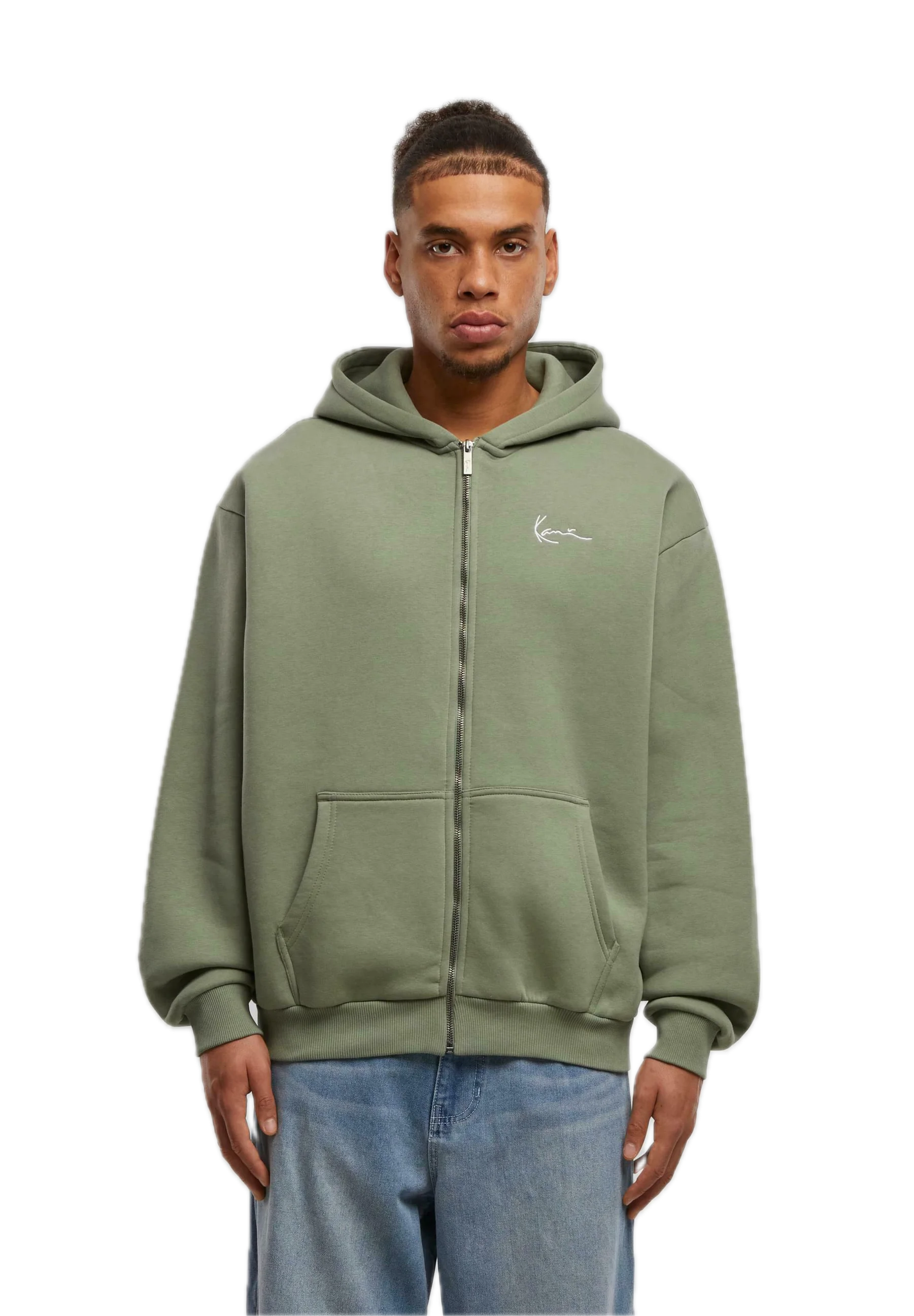 KARL KANI SUDADERA CON CREMALLERA Y CAPUCHA OVERSIZE SMALL SIGNATURE ESSE   VERDE