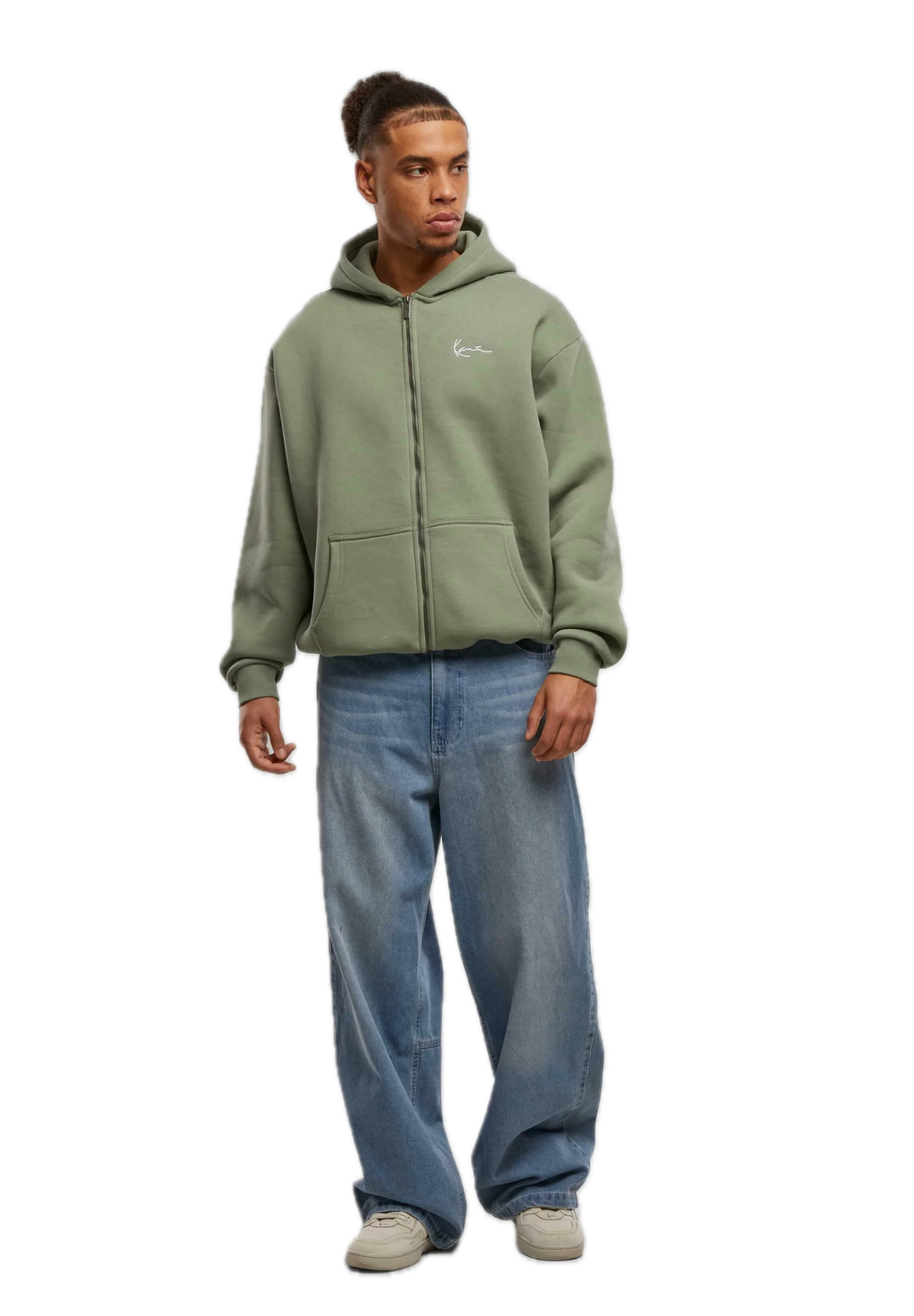 KARL KANI SUDADERA CON CREMALLERA Y CAPUCHA OVERSIZE SMALL SIGNATURE ESSE   VERDE