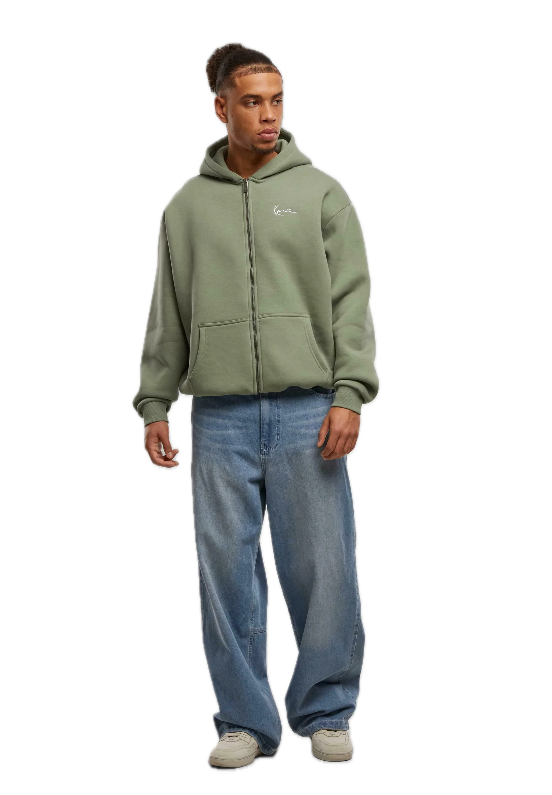 KARL KANI SUDADERA CON CREMALLERA Y CAPUCHA OVERSIZE SMALL SIGNATURE ESSE   VERDE