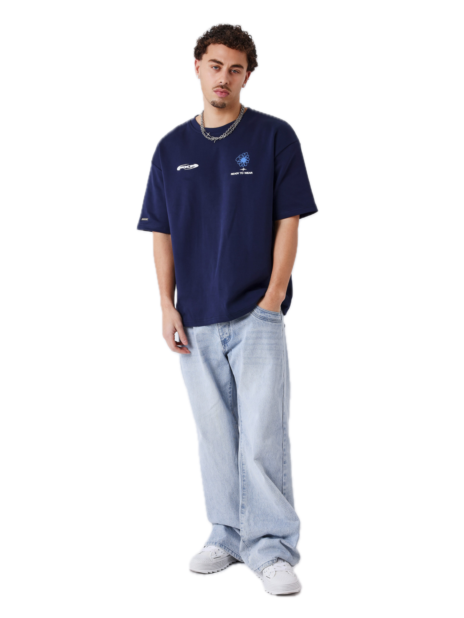 PROJECT X PARIS CAMISETA OVERSIZED FLOR ESPALDA AZUL MARINO