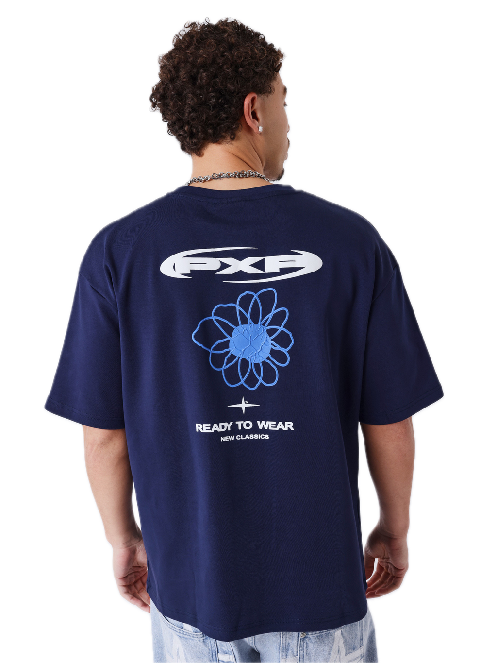 PROJECT X PARIS CAMISETA OVERSIZED FLOR ESPALDA AZUL MARINO