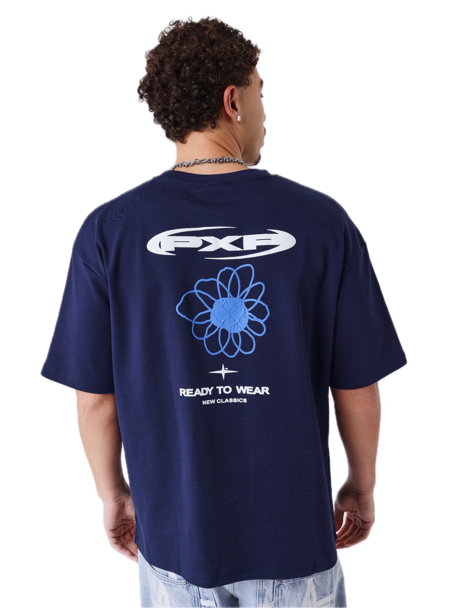 PROJECT X PARIS CAMISETA OVERSIZED FLOR ESPALDA AZUL MARINO