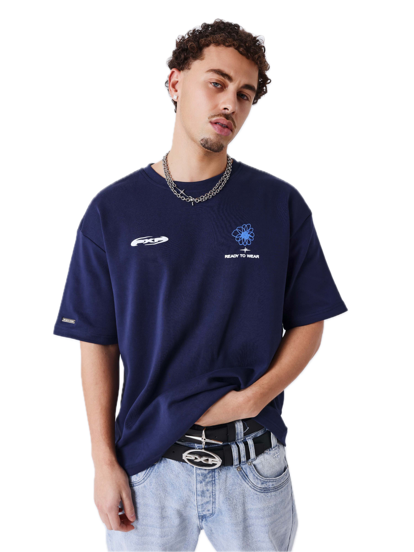 PROJECT X PARIS CAMISETA OVERSIZED FLOR ESPALDA AZUL MARINO