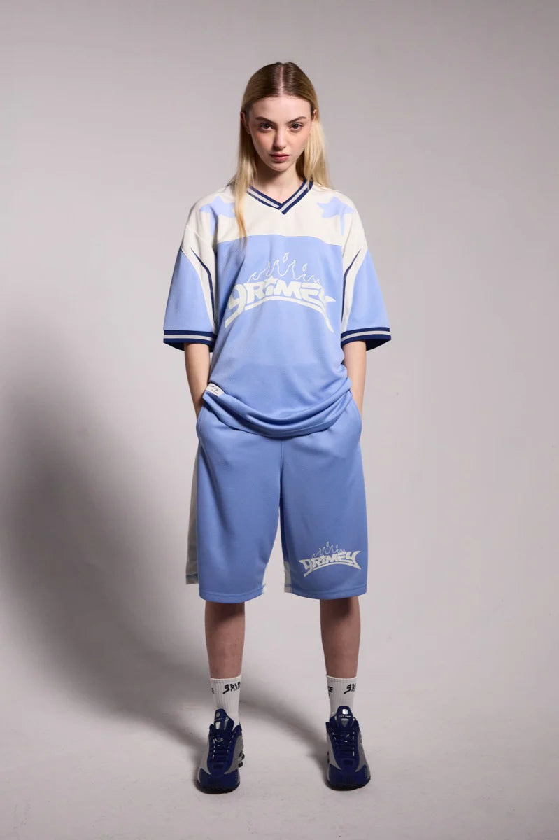 GRIMEY INFAMOUS DEEPER CAMISETA OVERSIZE CUELLO PICO AZUL CLARO