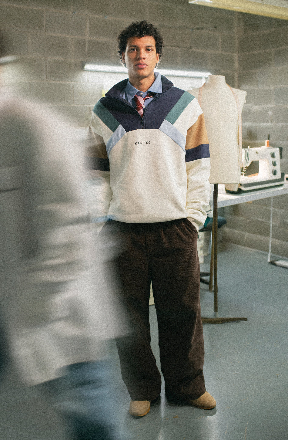 KAOTIKO SUDADERA QUARTER ZIP CREW ALECK IVORY/NAVY