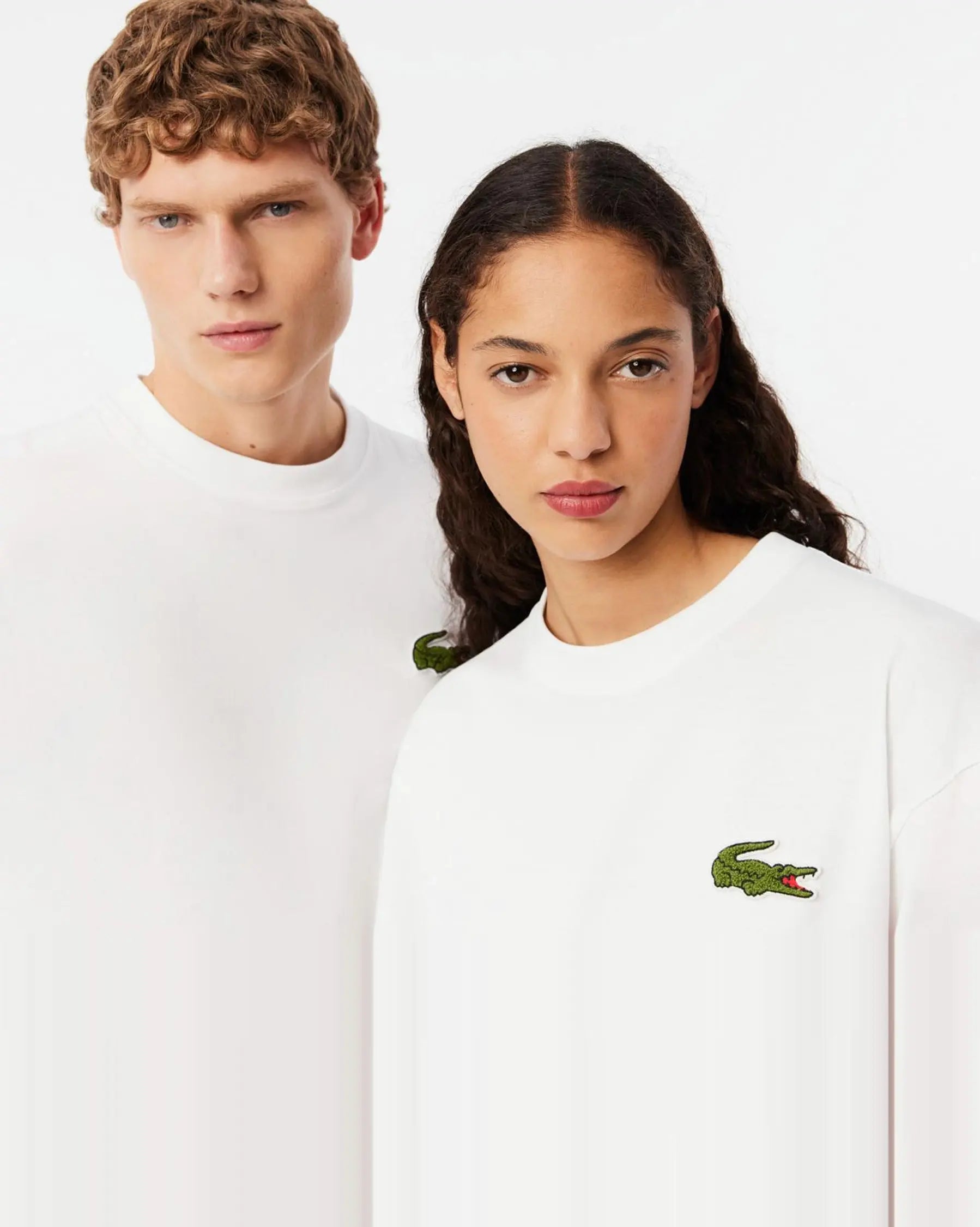 LACOSTE ALGODÓN GRUESO INSIGNIA CAMISETA OVERSIZE FIT BLANCA