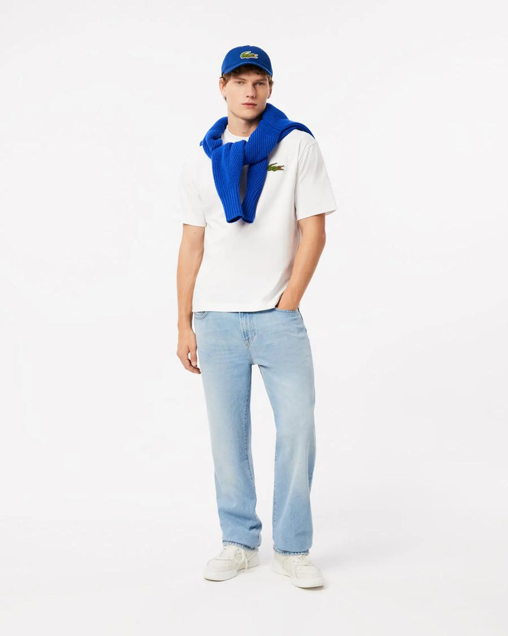 LACOSTE ALGODÓN GRUESO INSIGNIA CAMISETA OVERSIZE FIT BLANCA