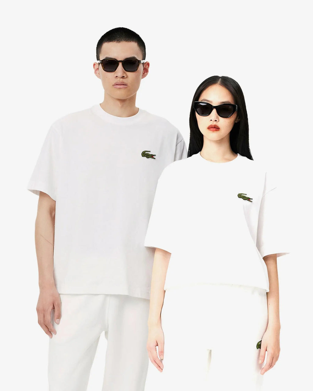 LACOSTE ALGODÓN GRUESO INSIGNIA CAMISETA OVERSIZE FIT BLANCA