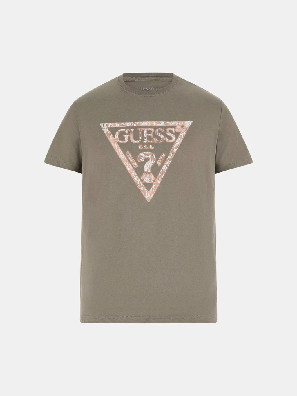 GUESS LOGOTIPO TRIÁNGULO CAMISETA REGULAR FIT VERDE OLIVA