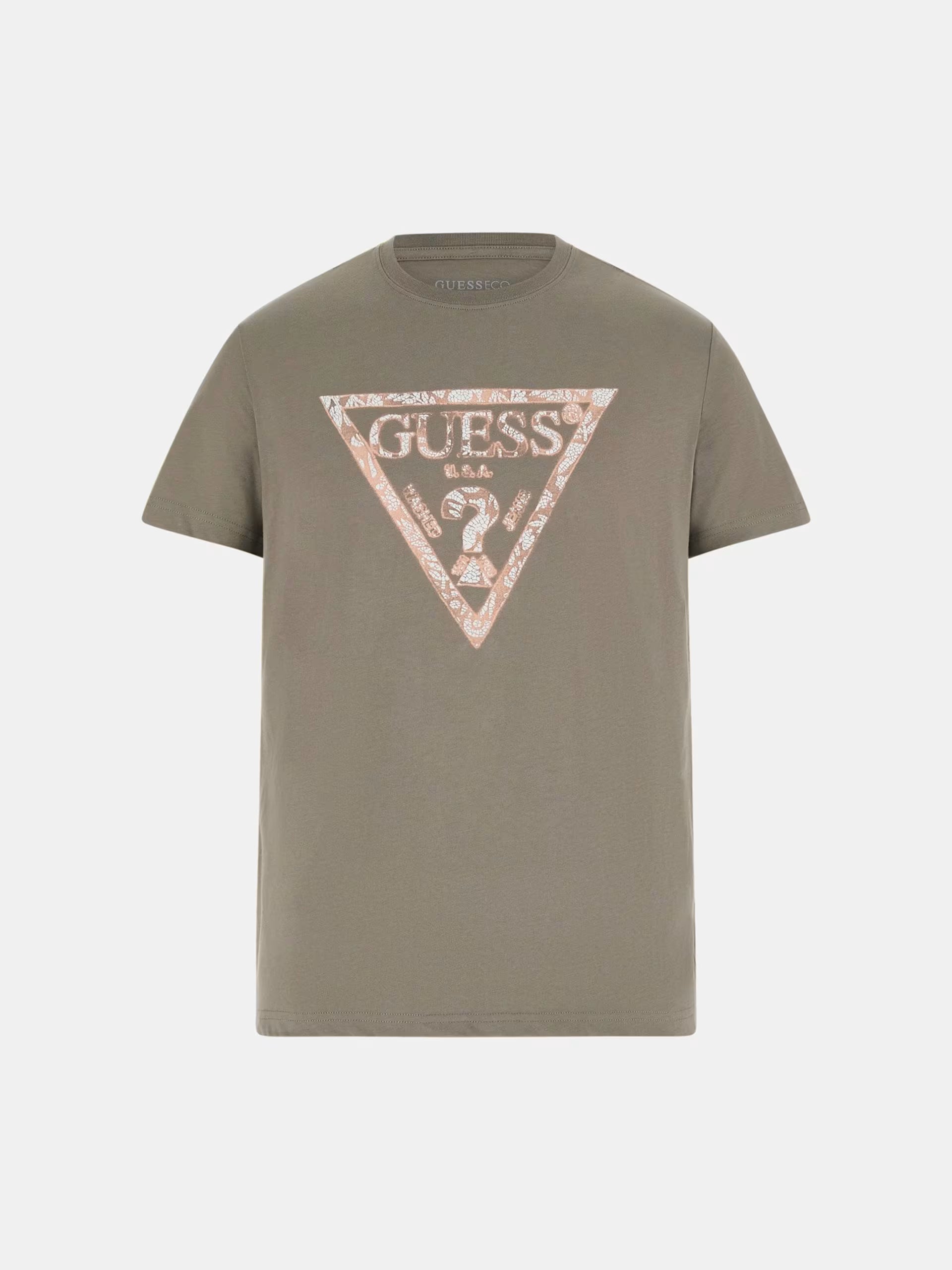 GUESS LOGOTIPO TRIÁNGULO CAMISETA REGULAR FIT VERDE OLIVA