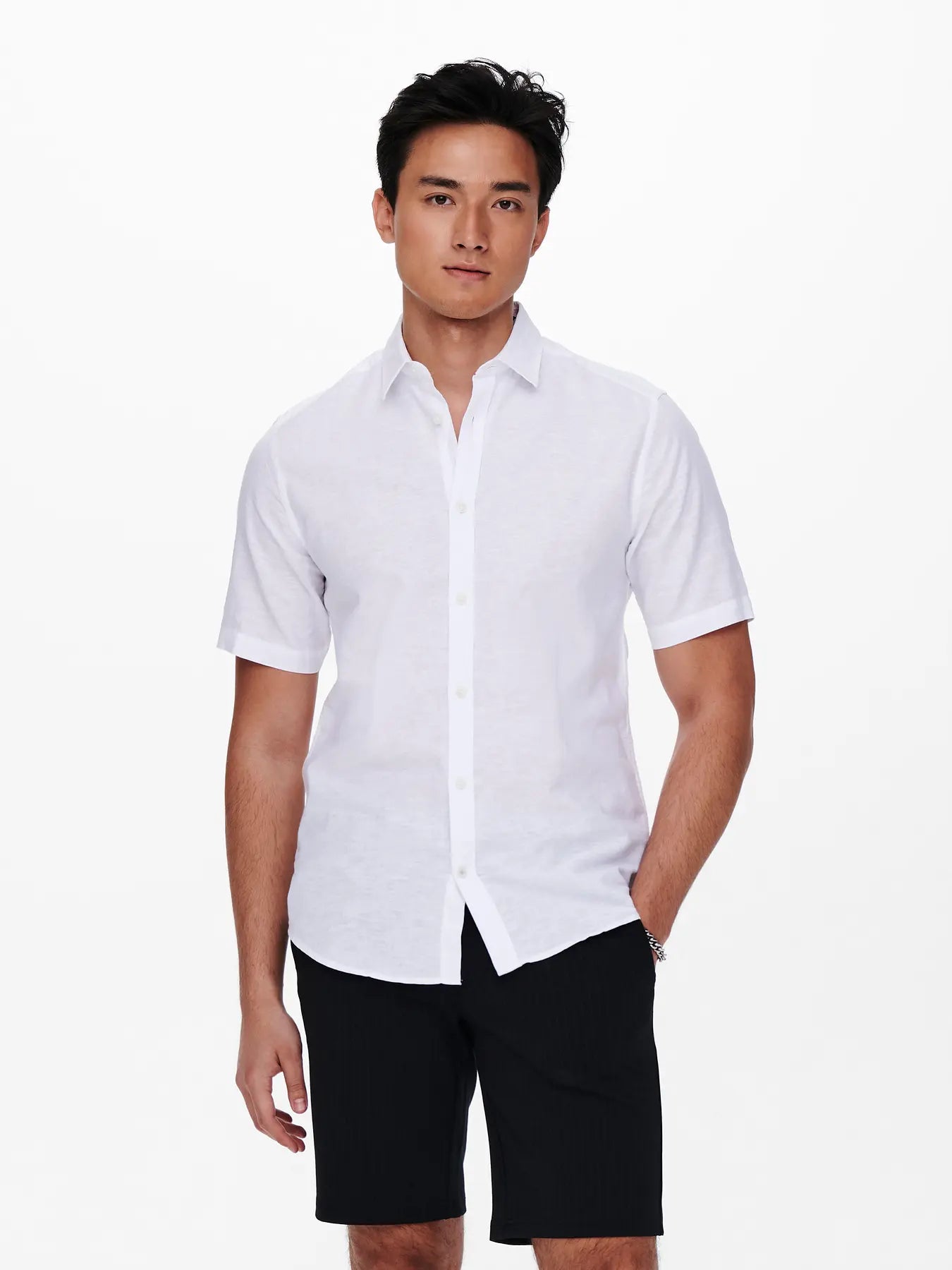ONLY CAMISA LINO ONSCAIDEN MANGA CORTA BLANCA