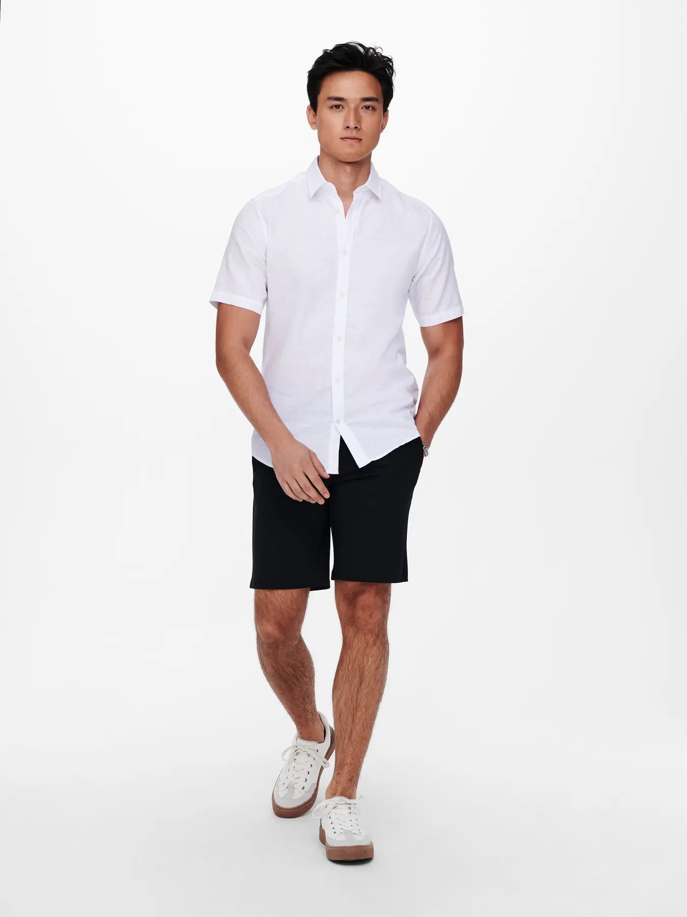 ONLY CAMISA LINO ONSCAIDEN MANGA CORTA BLANCA