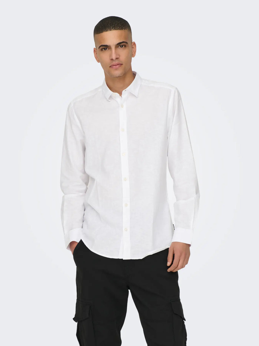 ONLY CAMISA LINO ONSCADEN MANGA LARGA BLANCA