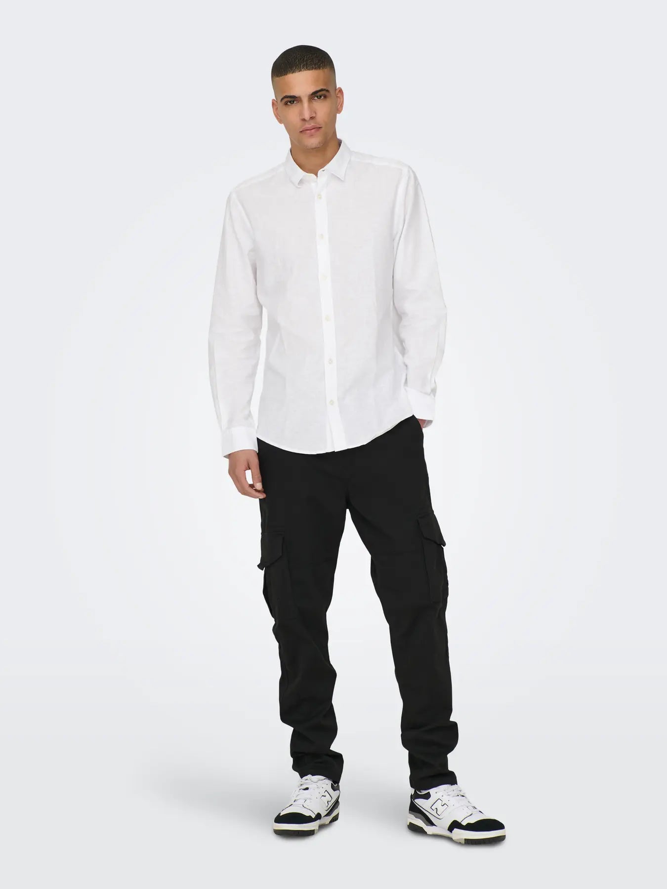 ONLY CAMISA LINO ONSCADEN MANGA LARGA BLANCA