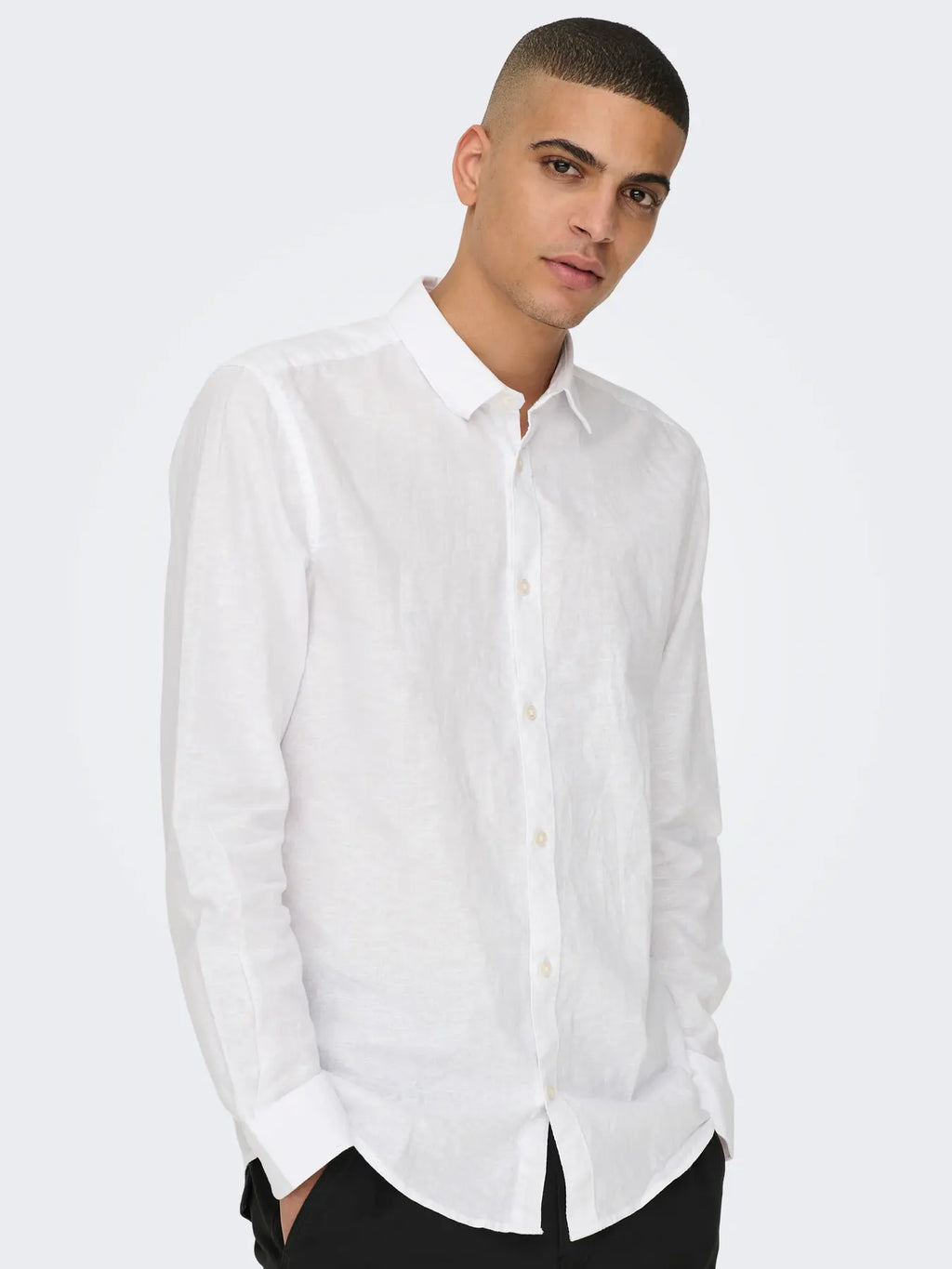 ONLY CAMISA LINO ONSCADEN MANGA LARGA BLANCA