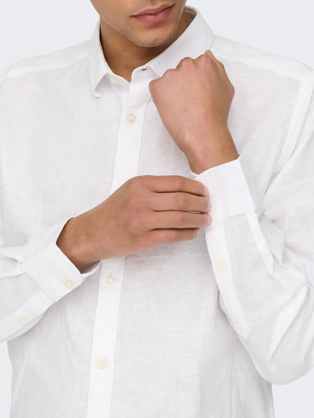 ONLY CAMISA LINO ONSCADEN MANGA LARGA BLANCA