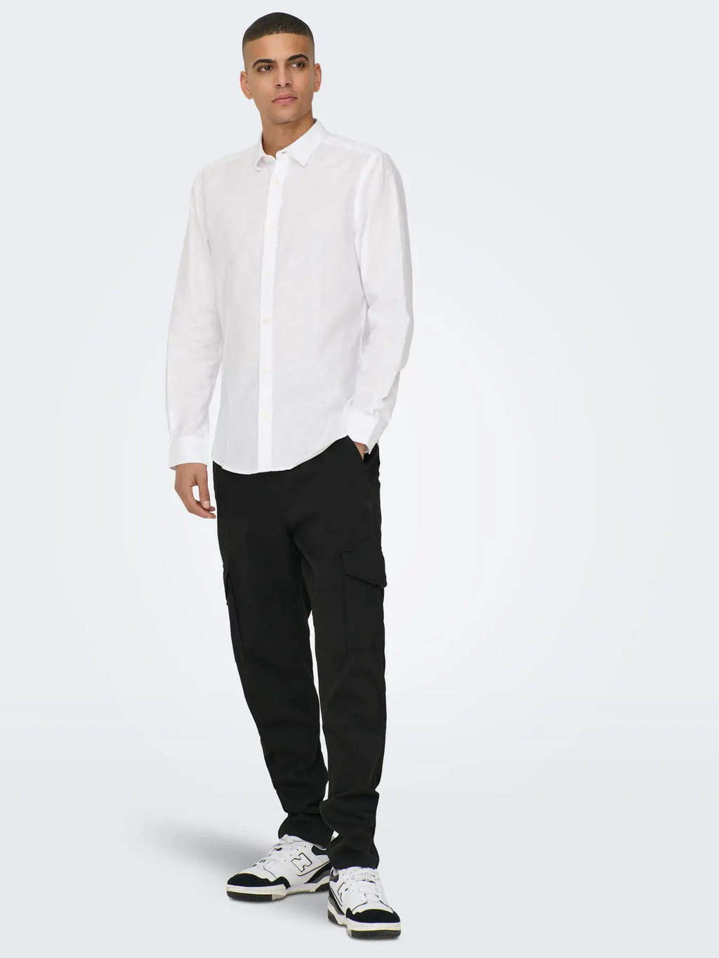 ONLY CAMISA LINO ONSCADEN MANGA LARGA BLANCA