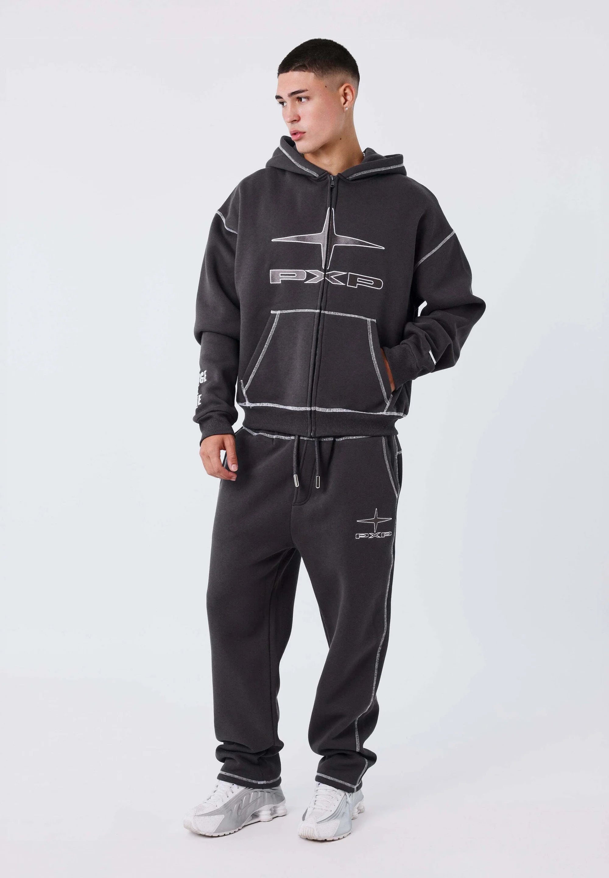 PROJECT PARIS SUDADERA CON CREMALLERA Y CAPUCHA OVERSIZE   GRIS PIZARRA