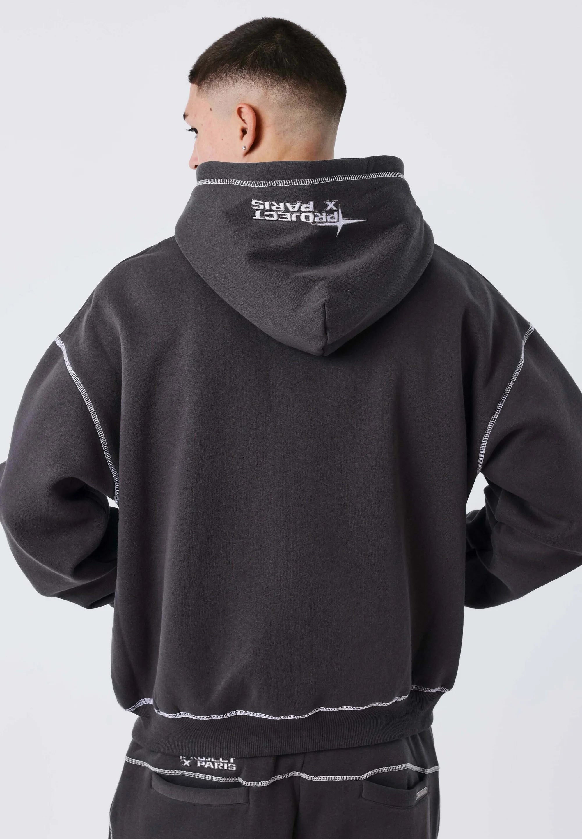 PROJECT PARIS SUDADERA CON CREMALLERA Y CAPUCHA OVERSIZE   GRIS PIZARRA