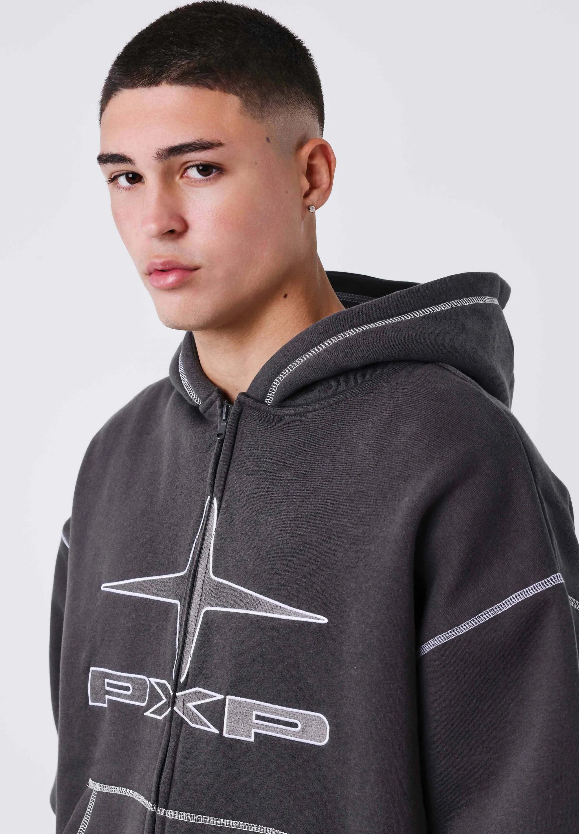 PROJECT PARIS SUDADERA CON CREMALLERA Y CAPUCHA OVERSIZE   GRIS PIZARRA